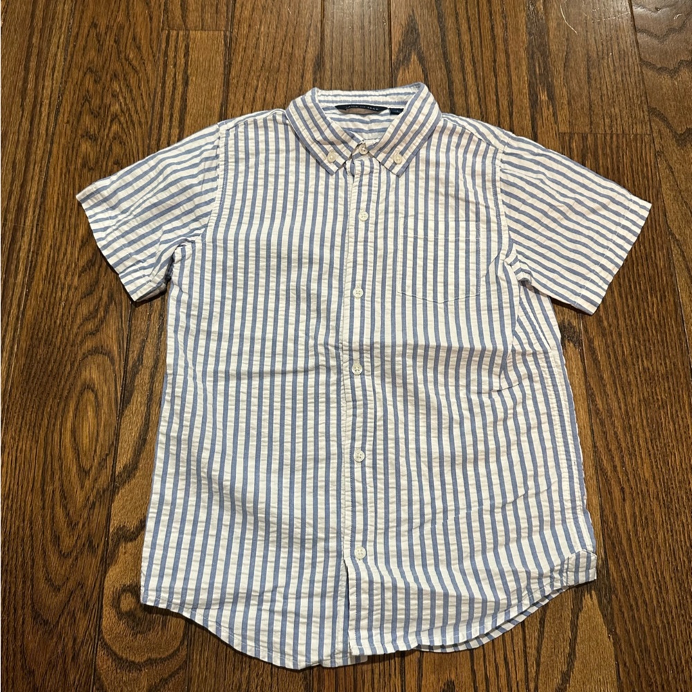 Janie and Jack white and blue striped short sleeve top- Size 8